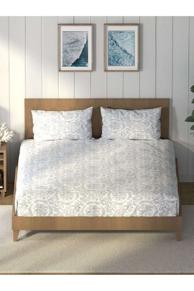 Super-Soft-100--Cotton-King-Bedsheet-And-2-Pillow-Covers--3Pc-Set-(Raymarine)-Floral-Vesselgrey
