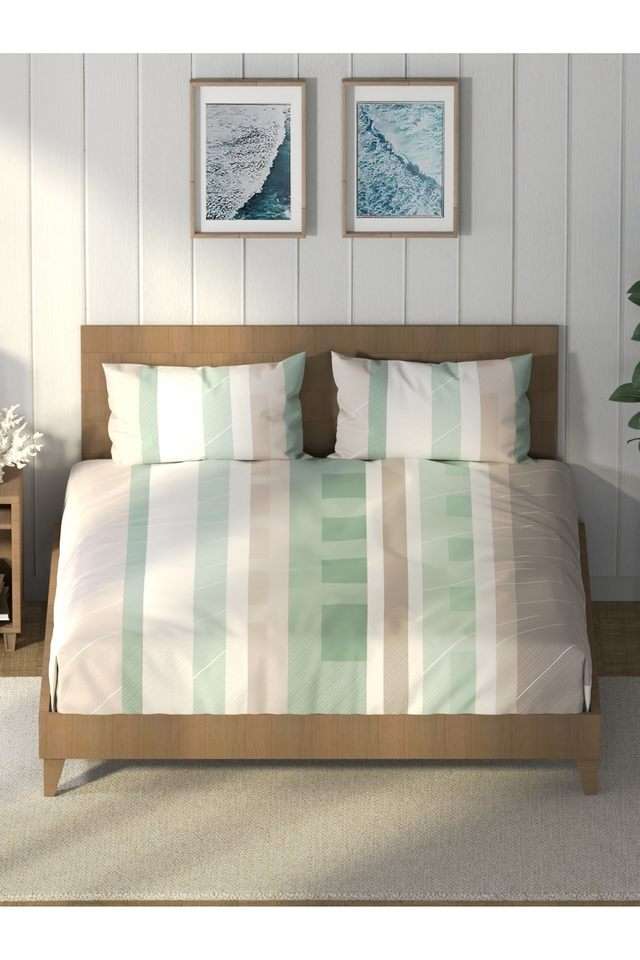 Super-Soft-100--Cotton-King-Bedsheet-And-2-Pillow-Covers--3Pc-Set-(Raymarine)-Geometric-Fairgreen