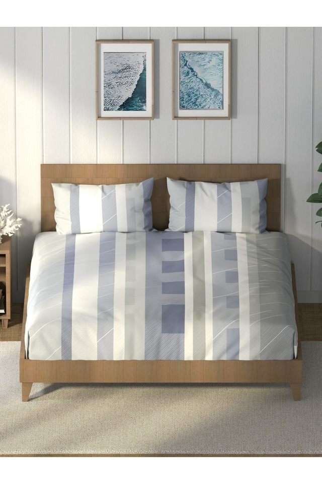 Super-Soft-100--Cotton-King-Bedsheet-And-2-Pillow-Covers--3Pc-Set-(Raymarine)-Geometric-Blue