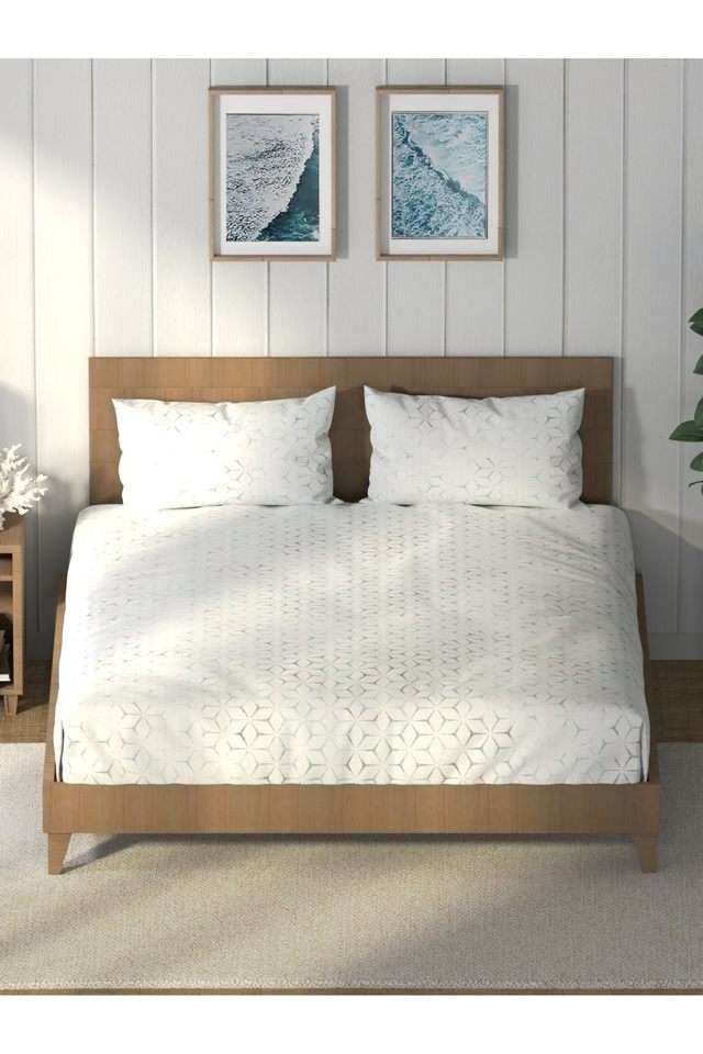 Super-Soft-100--Cotton-King-Bedsheet-And-2-Pillow-Covers--3Pc-Set-(Raymarine)-Geometric-Peppergreen