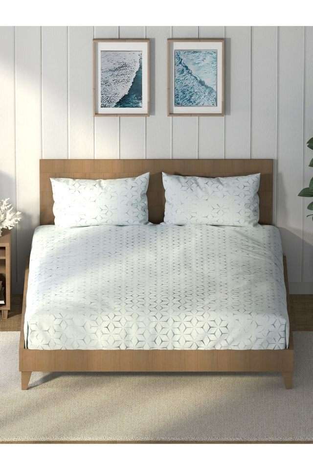 Super-Soft-100--Cotton-King-Bedsheet-And-2-Pillow-Covers--3Pc-Set-(Raymarine)-Geometric-Ensignblue
