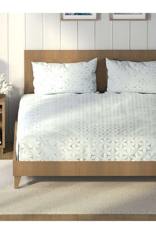 Super-Soft-100--Cotton-King-Bedsheet-And-2-Pillow-Covers--3Pc-Set-(Raymarine)-Geometric-Ensignblue