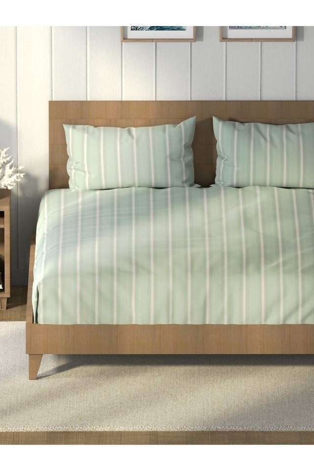 Super-Soft-100--Cotton-King-Bedsheet-And-2-Pillow-Covers--3Pc-Set-(Raymarine)-Stripe-Ferngreen