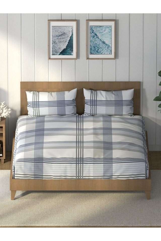Super-Soft-100--Cotton-King-Bedsheet-And-2-Pillow-Covers--3Pc-Set-(Raymarine)-Stripe-Blue