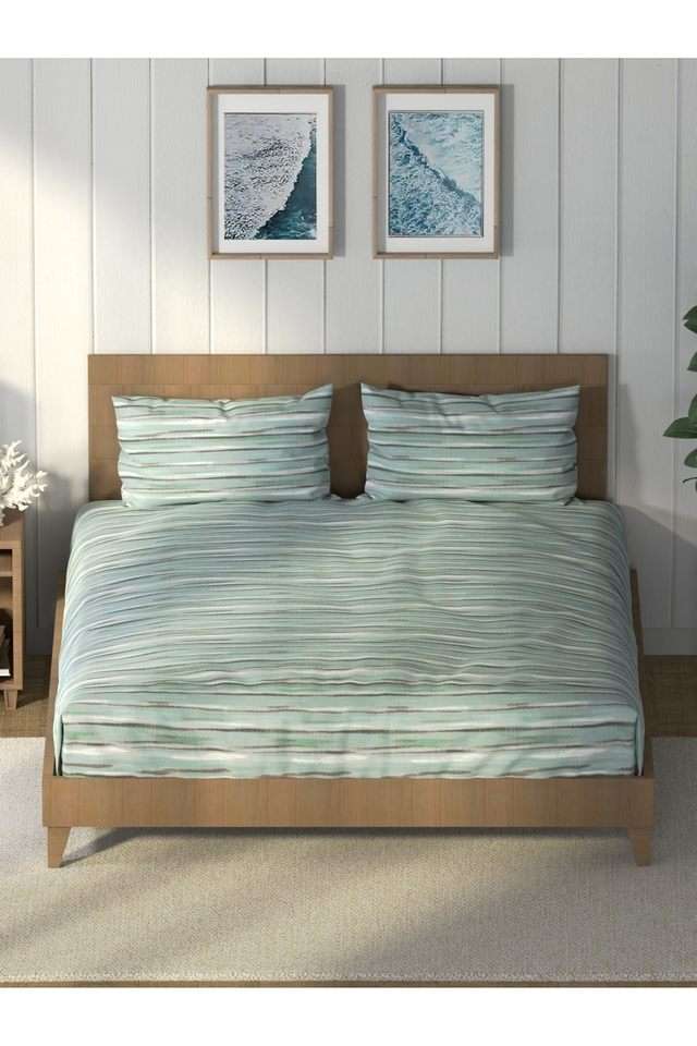 Super-Soft-100--Cotton-King-Bedsheet-And-2-Pillow-Covers--3Pc-Set-(Raymarine)-Abstract-Seagreen