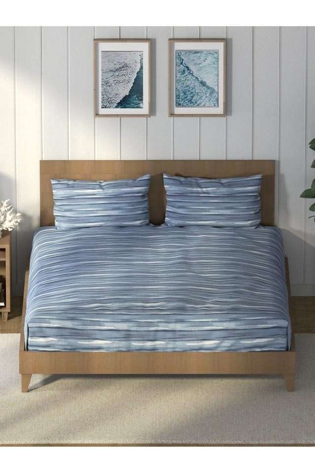 Super-Soft-100--Cotton-King-Bedsheet-And-2-Pillow-Covers--3Pc-Set-(Raymarine)-Abstract-Indigo