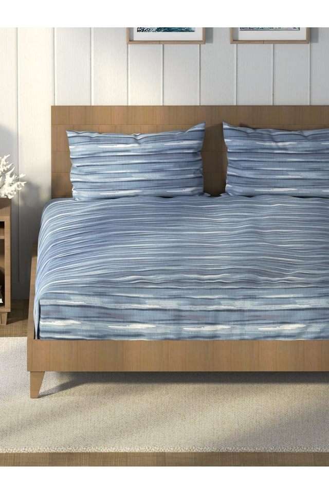 Super-Soft-100--Cotton-King-Bedsheet-And-2-Pillow-Covers--3Pc-Set-(Raymarine)-Abstract-Indigo