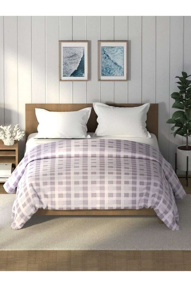 Super-Soft-100--Cotton-Fabric-Comforter-For-All-Weather--1Pc-Double-Size-(Raymarine)-Checks-Lavendar