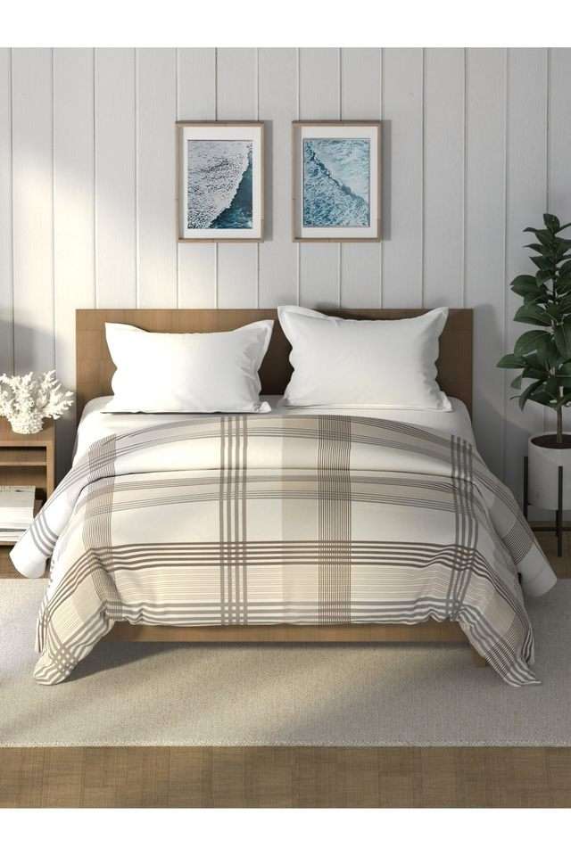 Super-Soft-100--Cotton-Fabric-Comforter-For-All-Weather--1Pc-Double-Size-(Raymarine)-Stripe-Beige/Grey