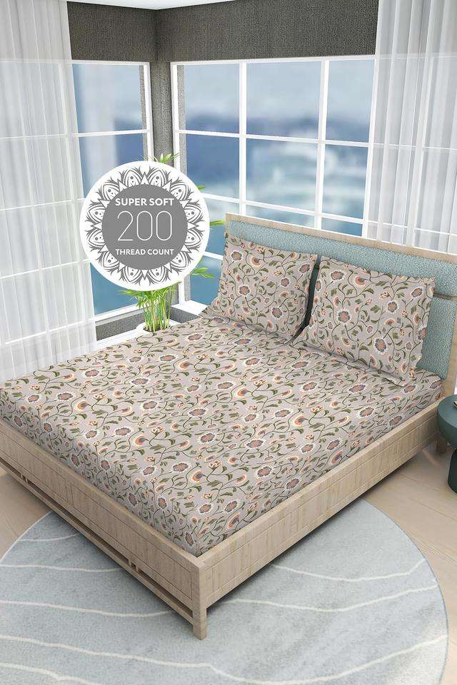 India-Siesta-Egyptian-Cotton-200-TC-Floral-Print-King-Bedsheet-with-2-Pillow-Covers