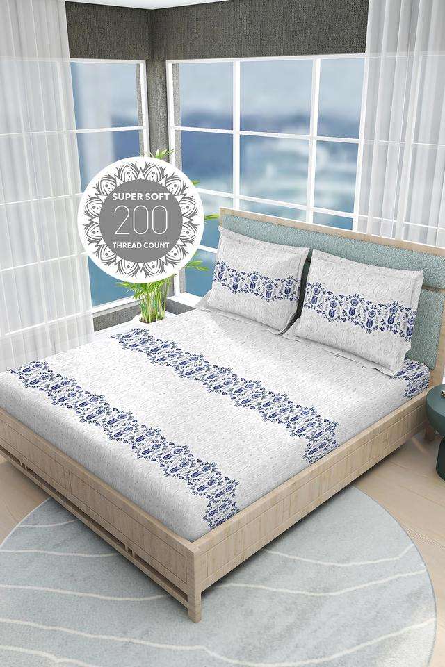 India-Siesta-Egyptian-Cotton-200-TC-Ethnic-Print-King-Bedsheet-with-2-Pillow-Covers