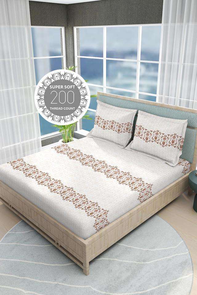 India-Siesta-Egyptian-Cotton-200-TC-Ethnic-Print-King-Bedsheet-with-2-Pillow-Covers