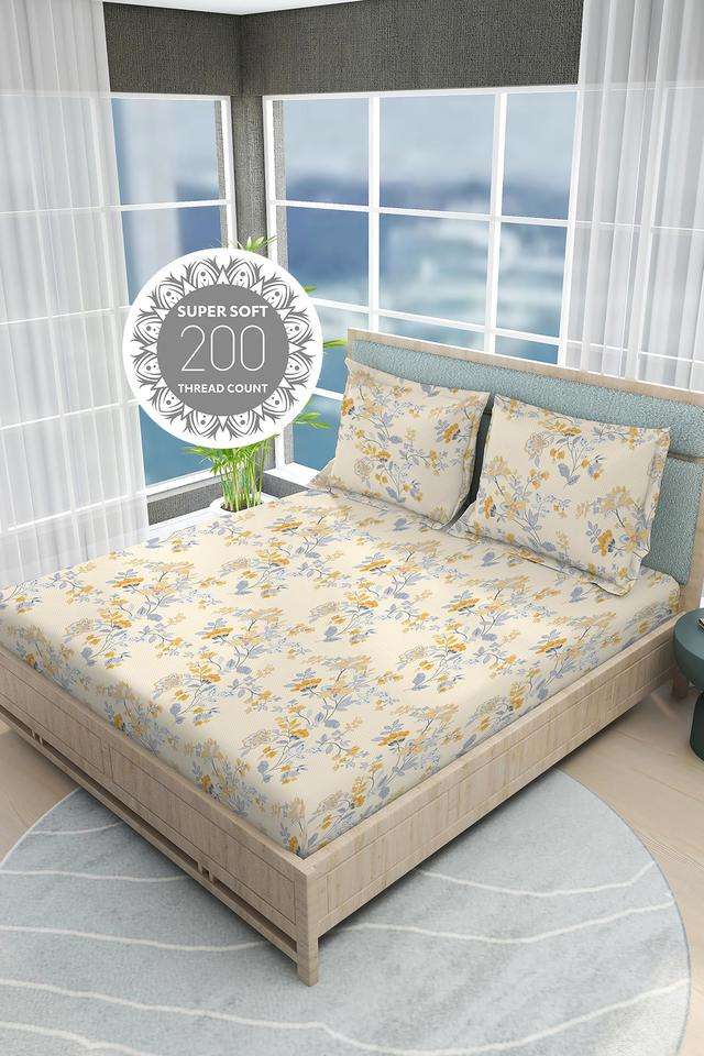 India-Siesta-Egyptian-Cotton-200-TC-Floral-Print-King-Bedsheet-with-2-Pillow-Covers