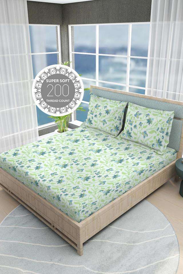 India-Siesta-Egyptian-Cotton-200-TC-Floral-Print-King-Bedsheet-with-2-Pillow-Covers
