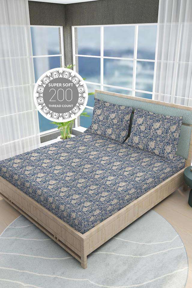 India-Siesta-Egyptian-Cotton-200-TC-Floral-Print-King-Bedsheet-with-2-Pillow-Covers