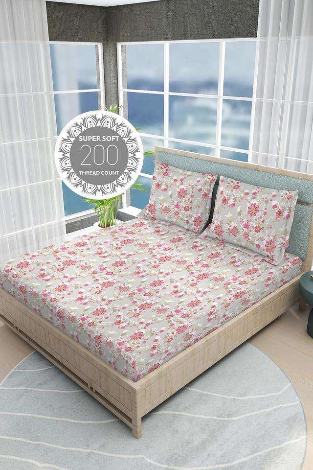 India-Siesta-Egyptian-Cotton-200-TC-Floral-Print-King-Bedsheet-with-2-Pillow-Covers