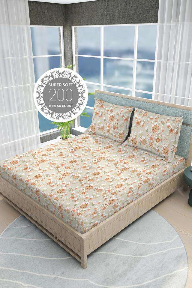India-Siesta-Egyptian-Cotton-200-TC-Floral-Print-King-Bedsheet-with-2-Pillow-Covers