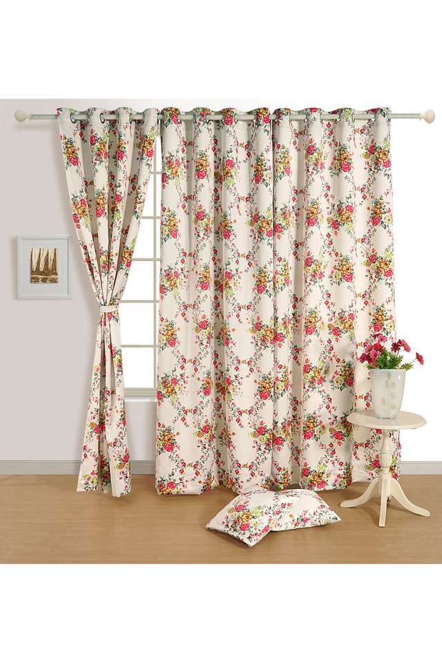 Pink-&-Soft-Yellow-Floral-80--Blackout-Polyester-Plain-Weave-Sigma-Door-Curtain