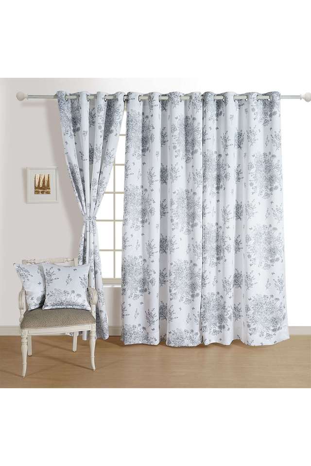 Grey-&-Creamy-White-Floral-80--Blackout-Polyester-Plain-Weave-Sigma-Door-Curtain
