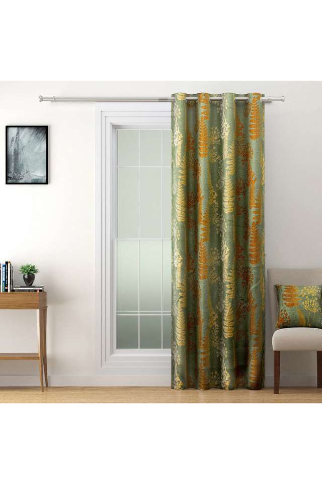 Olive-Green-&-Gold-Ethnic-Motif-80--Blackout-Polyester-Plain-Weave-Sigma-Door-Curtain