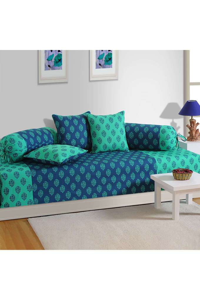Teal-&-Deep-Blue-Ethnic-Motif-200TC-Pure-Cotton-Premium-Shades-of-Paradise-Diwan-Set