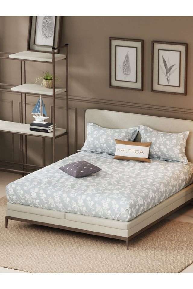 Designer-100--Satin-Cotton-Xl-King-Bedsheet-With-2-Pillow-Covers--3Pc-Set-(Upperdeck)-Floral-Sharkfin