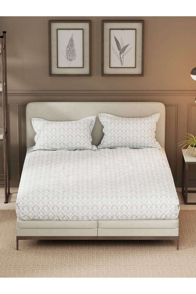 Designer-100--Satin-Cotton-Xl-King-Bedsheet-With-2-Pillow-Covers--3Pc-Set-(Upperdeck)-Ornamental-Olive/Multi