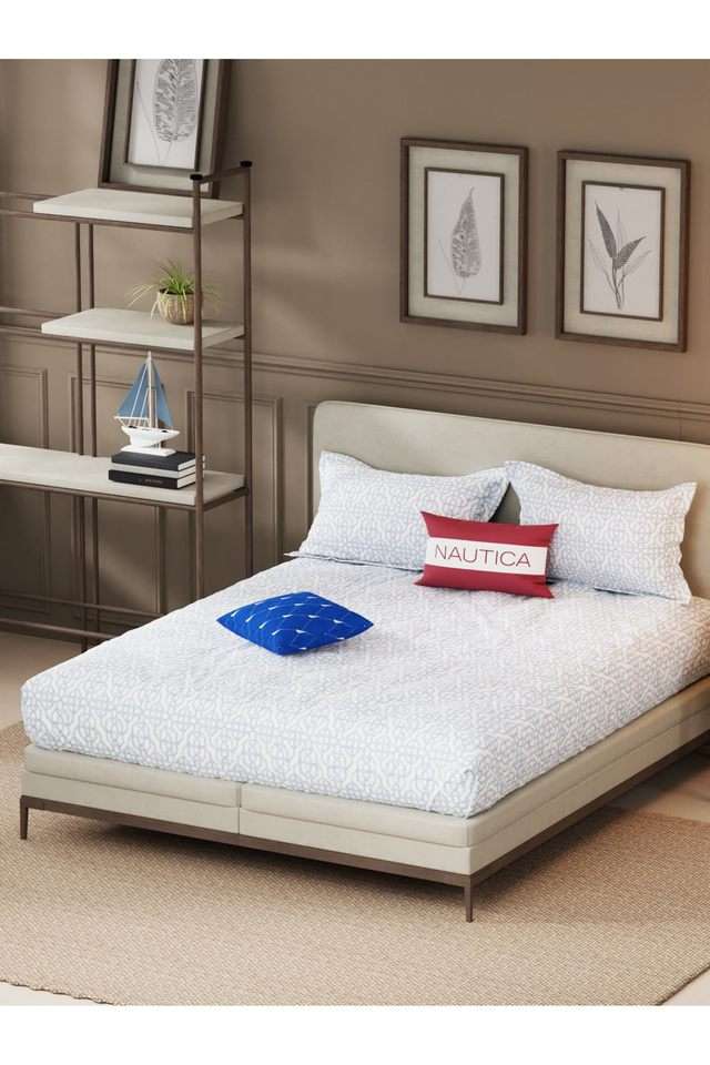 Designer-100--Satin-Cotton-Xl-King-Bedsheet-With-2-Pillow-Covers--3Pc-Set-(Upperdeck)-Ornamental-Powerblue