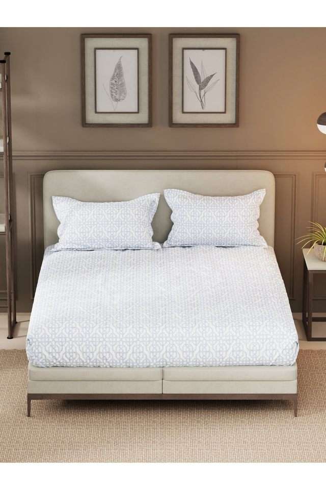 Designer-100--Satin-Cotton-Xl-King-Bedsheet-With-2-Pillow-Covers--3Pc-Set-(Upperdeck)-Ornamental-Powerblue