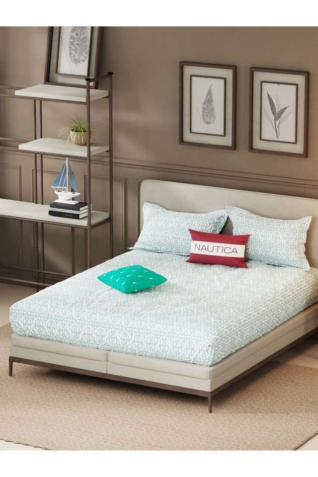 Designer-100--Satin-Cotton-Xl-King-Bedsheet-With-2-Pillow-Covers--3Pc-Set-(Upperdeck)-Ornamental-Seagreen