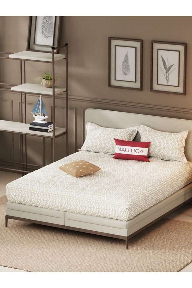Designer-100--Satin-Cotton-Xl-King-Bedsheet-With-2-Pillow-Covers--3Pc-Set-(Upperdeck)-Ornamental-Sand