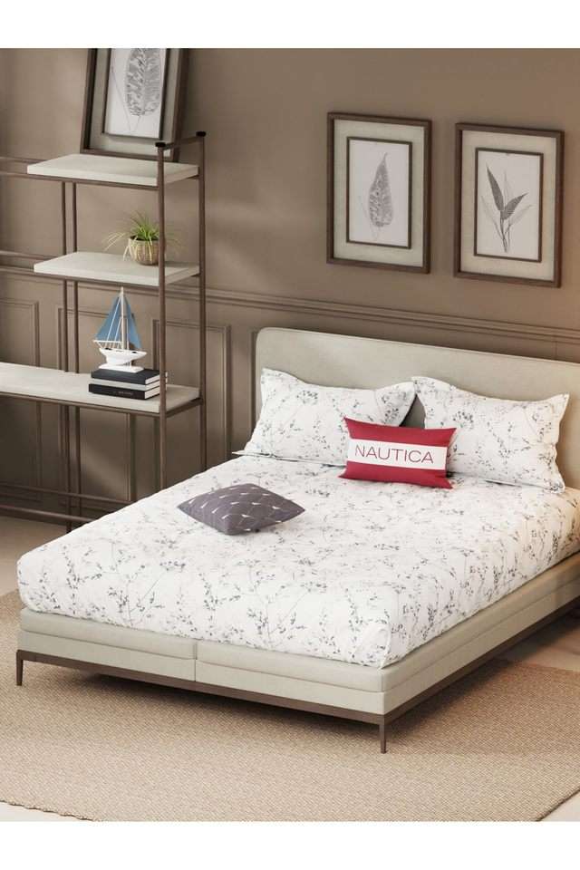 Designer-100--Satin-Cotton-Xl-King-Bedsheet-With-2-Pillow-Covers--3Pc-Set-(Upperdeck)-Floral-Grey