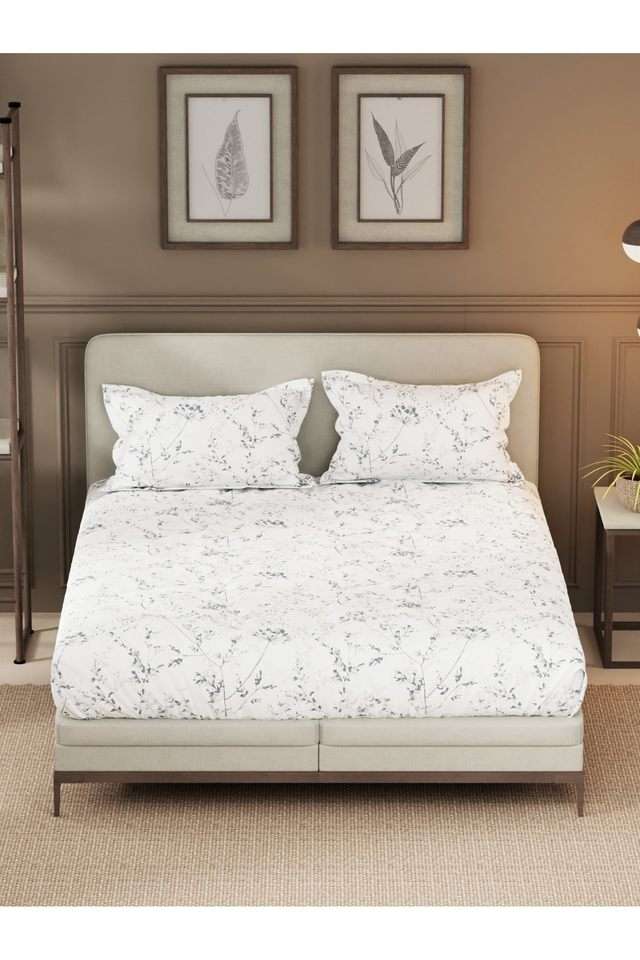 Designer-100--Satin-Cotton-Xl-King-Bedsheet-With-2-Pillow-Covers--3Pc-Set-(Upperdeck)-Floral-Grey