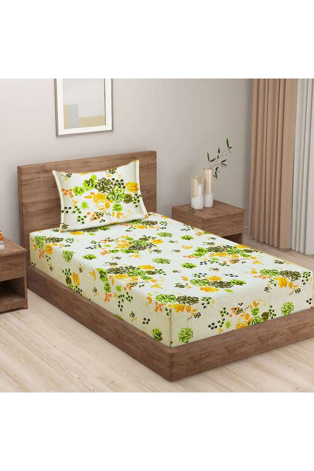 Green-&-Yellow-Floral-160TC-Pure-Cotton-Superior-Comfort-Veda-Single-Bedsheet-Set