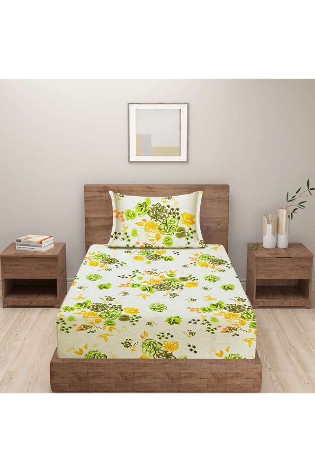 Green-&-Yellow-Floral-160TC-Pure-Cotton-Superior-Comfort-Veda-Single-Bedsheet-Set