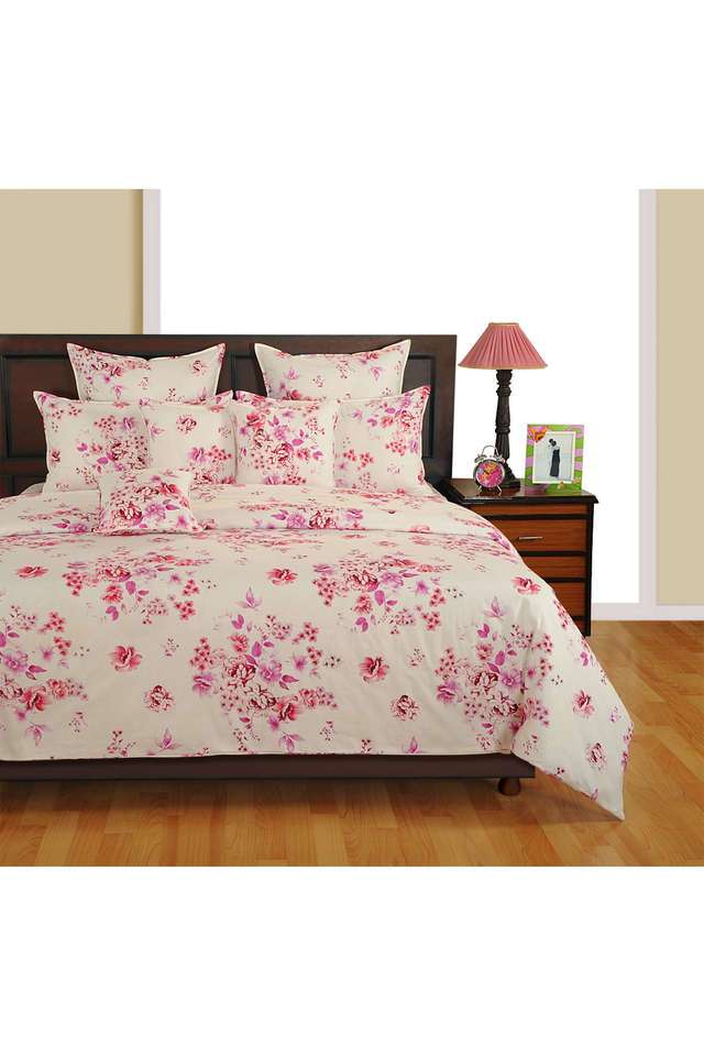 Pink-&-Red-Floral-160TC-Pure-Cotton-Superior-Comfort-Veda-Double-Bedsheet-Set