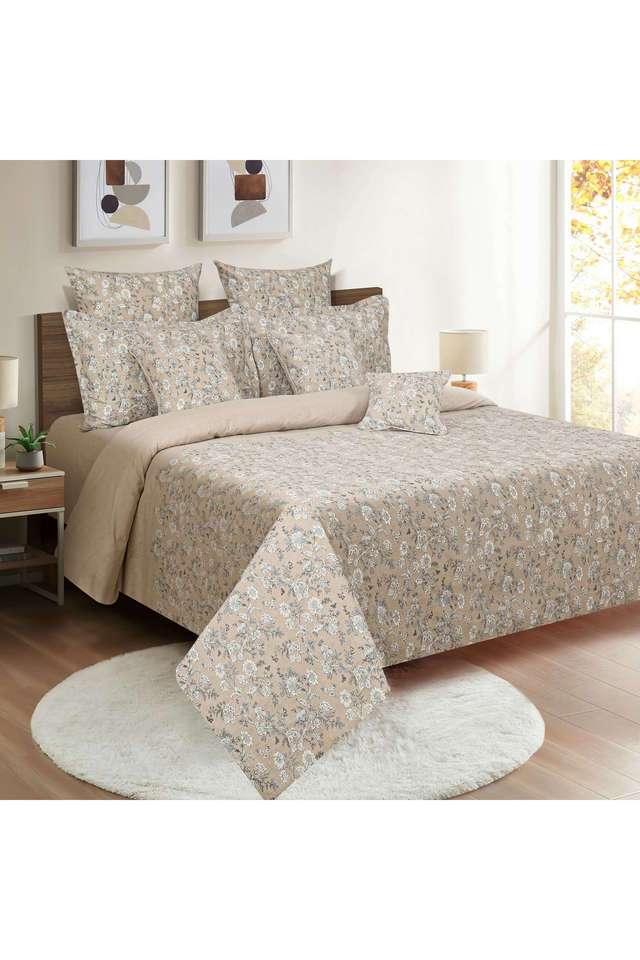 Brown-&-Blue-Floral-160TC-Pure-Cotton-Superior-Comfort-Veda-Double-Bedsheet-Set