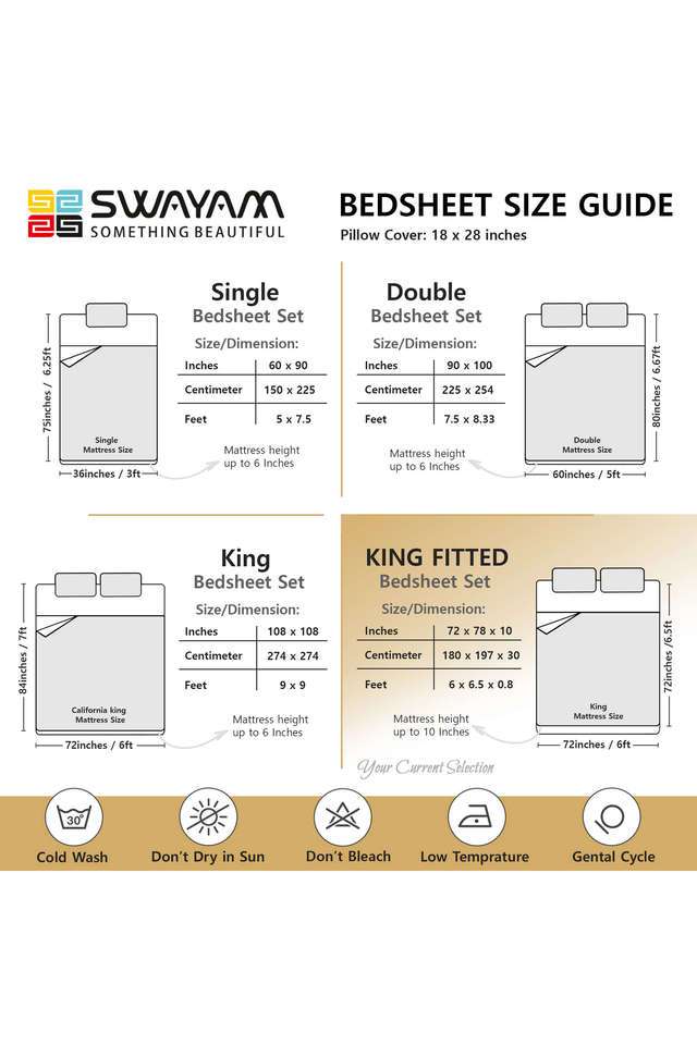 Brown-&-Blue-Floral-160TC-Pure-Cotton-Superior-Comfort-Veda-King-Fitted-Bedsheet-Set