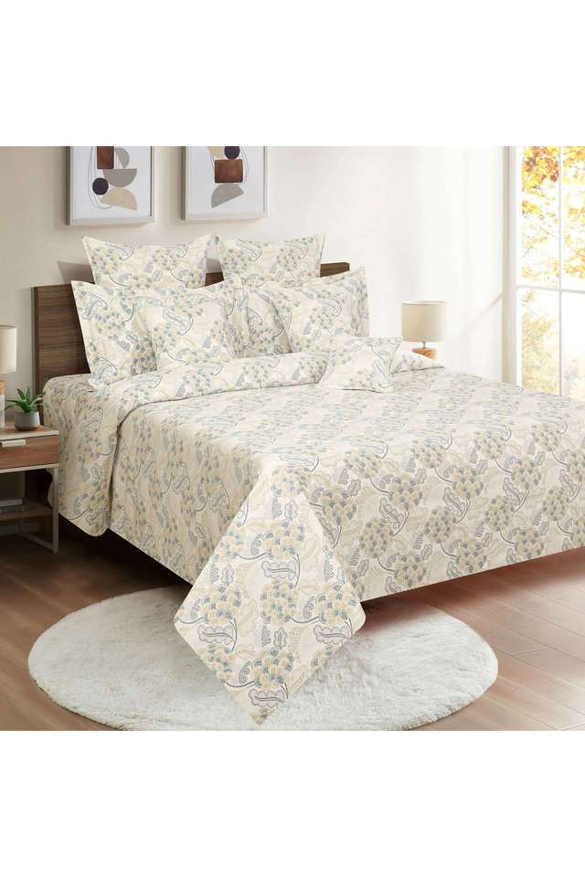 Grey-&-Golden-Beige-Floral-160TC-Pure-Cotton-Superior-Comfort-Veda-King-Bedsheet-Set