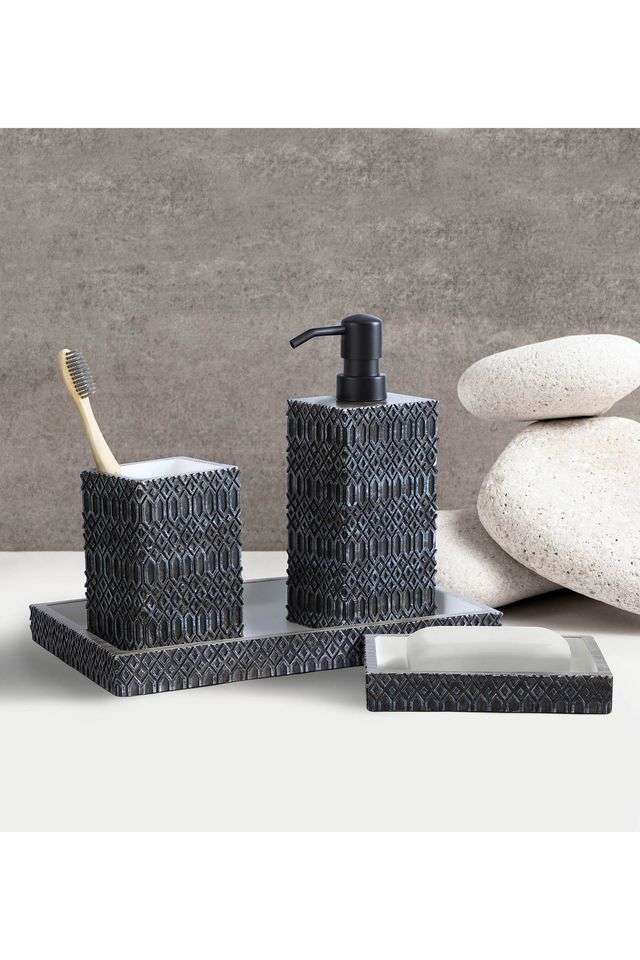 Polyresin-Textured-4-Pcs-Bathset-Charcoal