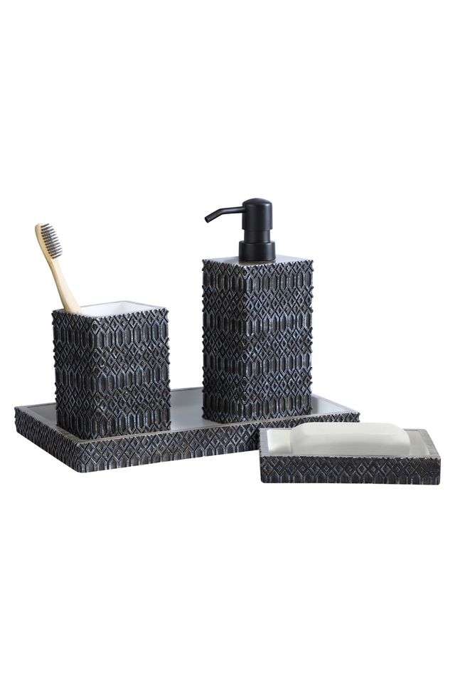 Polyresin-Textured-4-Pcs-Bathset-Charcoal