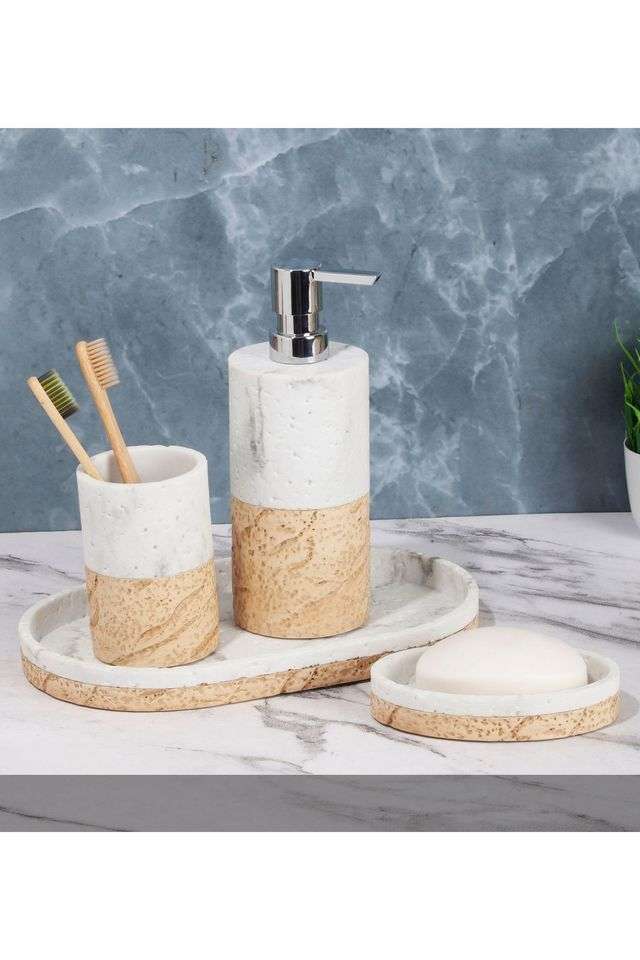 Set-of-4-Pc-Polyresin-Bathroom-Set -Beige