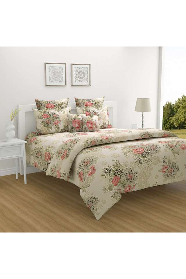 Pink-&-Olive-Green-Floral-250TC-Mercerized-Pure-Cotton-Premium-Zinnia-Double-AC-Quilt