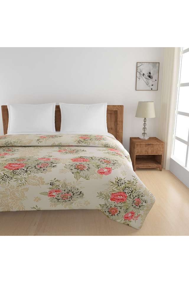 Pink-&-Olive-Green-Floral-250TC-Mercerized-Pure-Cotton-Premium-Zinnia-Double-AC-Quilt