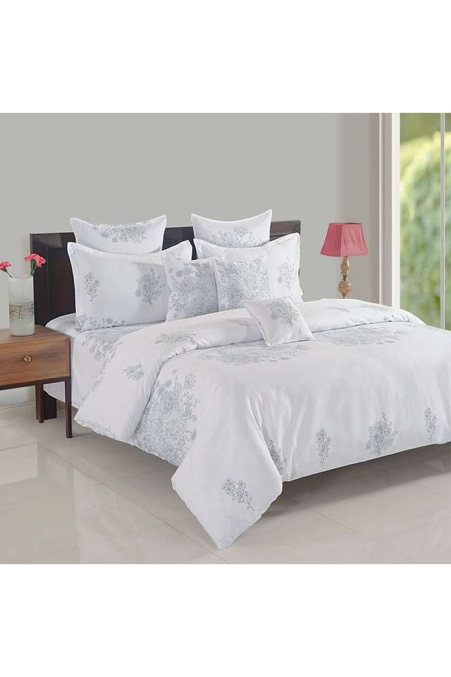 White-&-Grey-Ethnic-Motif-250TC-Mercerized-Pure-Cotton-Premium-Zinnia-Double-AC-Quilt