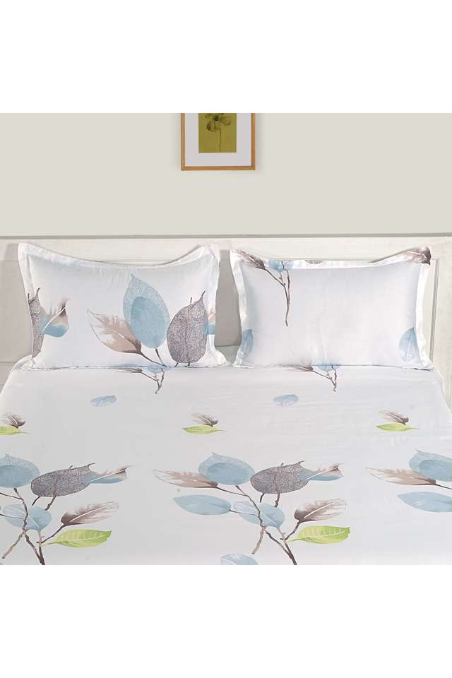 Off-White-&-Brown-Floral-250TC-Mercerized-Pure-Cotton-Premium-Zinnia-Double-Bed-in-a-Bag