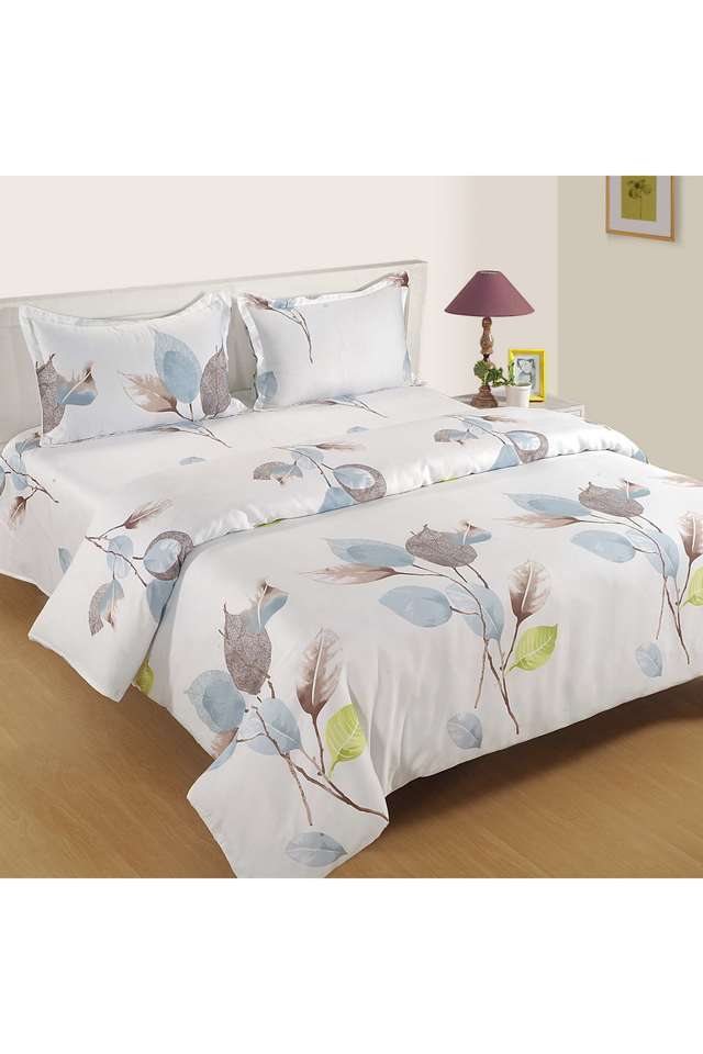 Off-White-&-Brown-Floral-250TC-Mercerized-Pure-Cotton-Premium-Zinnia-Double-Bed-in-a-Bag