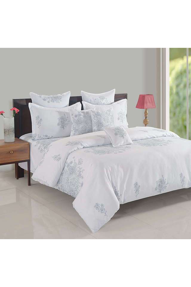 White-&-Grey-Ethnic-Motif-250TC-Mercerized-Pure-Cotton-Premium-Zinnia-Double-Bedsheet-Set
