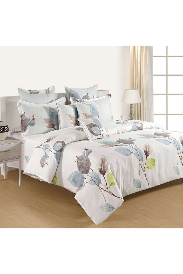 Off-White-&-Brown-Floral-250TC-Mercerized-Pure-Cotton-Premium-Zinnia-King-Fitted-Bedsheet-Set