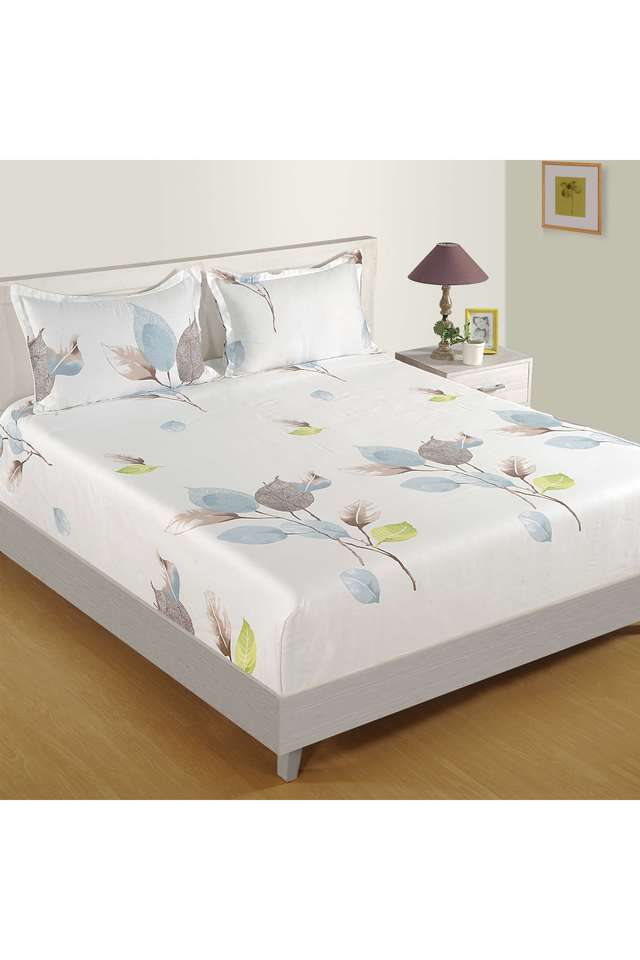 Off-White-&-Brown-Floral-250TC-Mercerized-Pure-Cotton-Premium-Zinnia-King-Bedsheet-Set